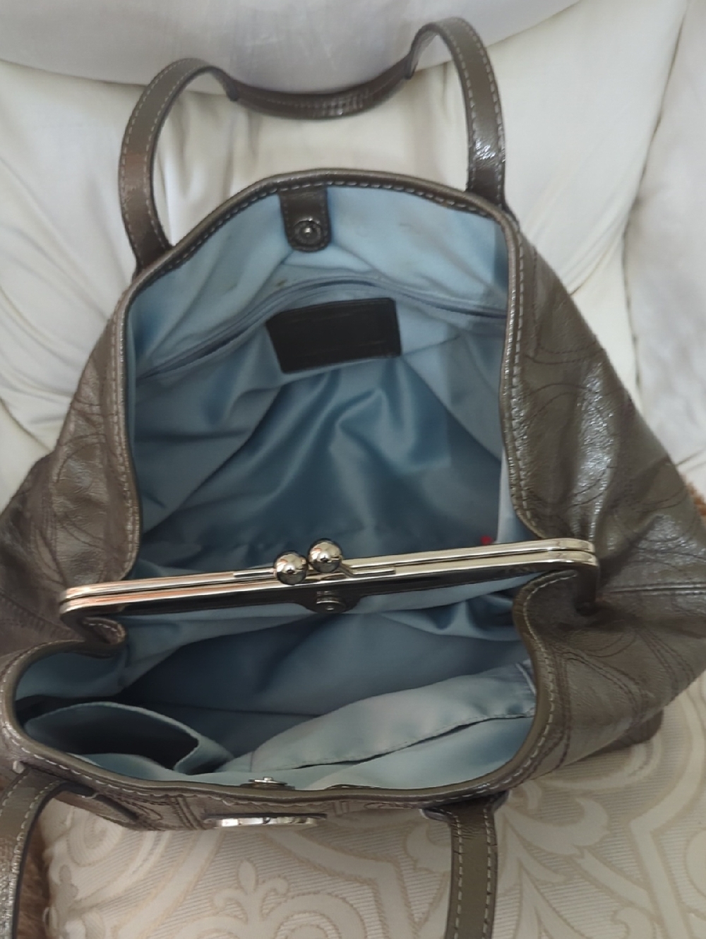 Coach Metallic Silver Leather Tote Bag - Picture 7 of 8